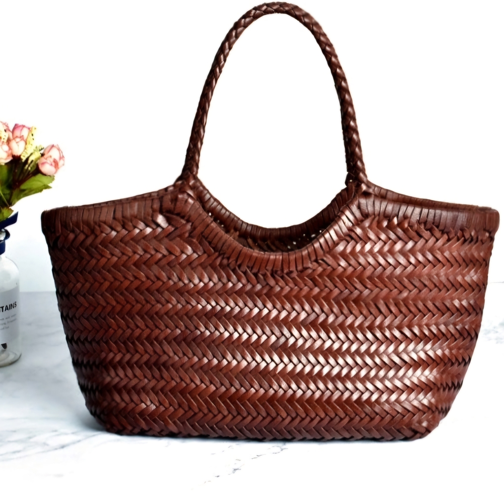 Brown Leatger Woven Tote Bag Summer